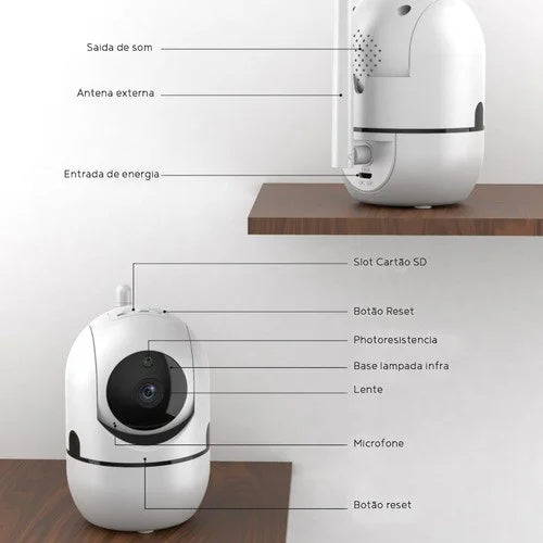 Câmera de vigilância 720p IP sem fio, equipada com visão noturna automática.